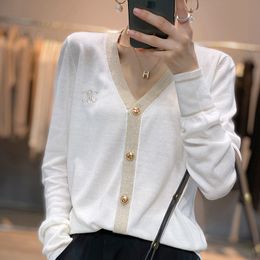 Women's Knits Tees Spring And Summer Vneck Worsted Wool Knitted Cardigan Thin Loose Short Ever Thing Matching Color 230310