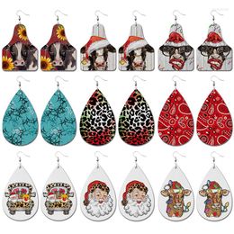 Dangle Earrings PU Leather For Women West Cow Leopard Dizzy Christmas Love Party Unique Originality Pattern Earring Sets