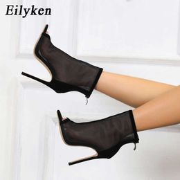 Sexy High Heels Zipper Mesh Women's Boots Stiletto Summer Party Peep-Toe Sandals Club Pole Dancing Shoes 230306