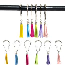 12 PCS/Set Decorative Shower Curtain Hooks Rust-Resistant Stainless Steel Ring with Tassels for Bathroom RRA