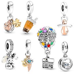 Pandora S925 Sterling Silver Glass Bubble Tea Owl Ladybug Hanging Style Charm Is Suitable for Bracelet DIY Fashion Jewelry