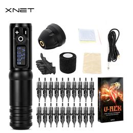 Tattoo Guns Kits XNET Flash Wireless Tattoo Pen Machine Kit Battery Portable Power Coreless Motor Digital LED Display Tattoo Equipment 230310