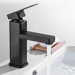 Bathroom Sink Faucets 1PC Brushed Nickel Stainless Steel Modern Bathroom Basin Sink Taps Mixer Tap Single Lever Mono Brass Tap Cold Black Faucet 230311