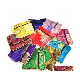 Favor Holders High End Small Zipper Coin Purse Silk Brocade Fabric Jewelry Gift Bags Tassel Bracelet Storage Pouch Wedding Party 50P Dht83