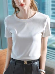 Women's TShirt 2023 Summer Casual Solid Color Mercerized Cotton Tshirt 100 Basic T Shirt Female Tops Y2K Clothes Korean Tees 230311