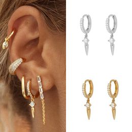 Hoop Earrings & Huggie Fashion Gold Silver Plated Big Diamond For Women CZ Zircon Punk Drop Cuff 2023 Aretes JewelryHoop