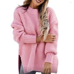 Women's Sweaters Simple Fashionable Winter Sweater Semi-High Collar Solid Colour Knitted Top Warm Casual Loose Side Slit Beige Women