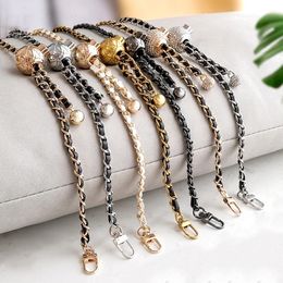 Bag Parts Accessories Chain DIY PU Leather Metal Strap Adjustable Shoulder Belt Chic Golden Ball for Crossbody Replacement 230311