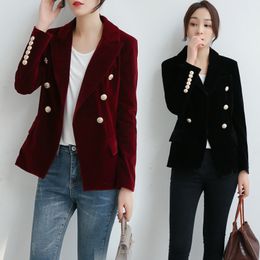 Women's Suits Blazers Autumn Women's Slim Gold Velvet Small Suit Jacket Women Blazer Metal Button Short Velvet Suit Blazer Coats Jackets Women 230311