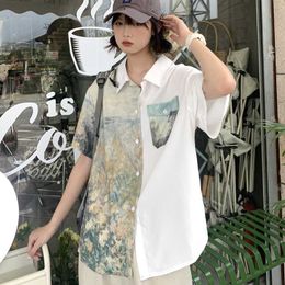 Women's Blouses & Shirts Asymmetrical Design Short Sleeve Women Summer Fashion Trends Hawaii Streetwear Tops Teenage Girl Loose Fit Button B