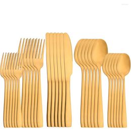 Dinnerware Sets Terprun 24/30 Pcs Cutlery Set High Quality Stainless Steel Gold Knife Fork Coffee Spoon Matte Flatware