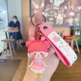 Keychains Cute 3D Sakura Girl Keychain Strap Original Pink Kawaii Silicone Bag Backpack Pendant For Women Lady Key Chain Gift AccessoriesKey