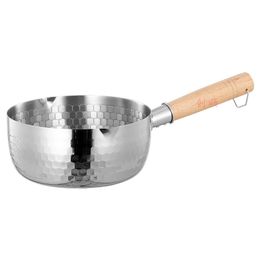 Milk Pot Flat Pan Japanese Style Wooden Handle Small Household Auxiliary Food Instant Noodles Cooking Hammer Soup 230311