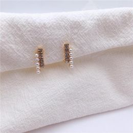 Backs Earrings French Retro Micro-set Flash Diamond Geometric Pearl Ear Clip Temperament Without Women