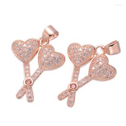 Pendant Necklaces Rose Gold Colour Double Heart Key With Zircon For Necklace Bracelet Making Accessories