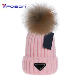 Luxury Designer Winter Beanies Cuffed Hat Wool Pom Poms Cap Women Knitted Hat Thick Girl 's Solid Colour Beanie