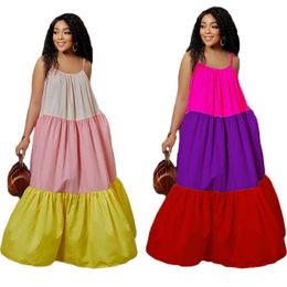 Designer New women casual fashions maxi dresses summer new women's wear splicing sleeveless contrast Colour long swing dress