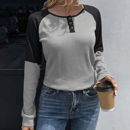 Women's T Shirts Athletic Women Contrast Color Stitching Crewneck Long Workout Tops For Loose Fit With Sleeves