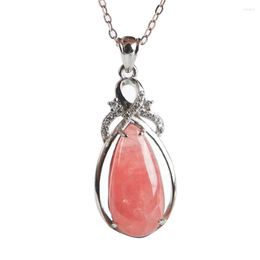 Pendant Necklaces Genuine Red Natural Rhodochrosite Healing Crystal Water Drop Bead Suspension Stone Women Lady 19 10 4mm