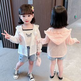 Jackets Cute Baby Girls Jacket Hooded Coats Sunscreen Long Sleeved Summer Sun Protection Kids Dinosaur Outwear 230311