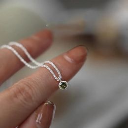 AFSHOR 2023 Popular Silver Colour Sparkling Clavicle Chain Simple Green Zircon Pendant Choker Necklace Collar For Women Fine Jewelry Wedding Party Birthday Gift
