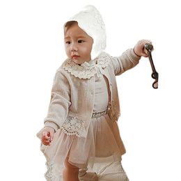 Jackets born Baby Girls Lace Ribbed Cardigan Coat Little Child Knit Floral Casual Sun Protection Jacket Kids All Match Summer Clothes 230311