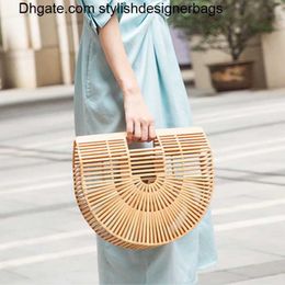 Totes Semicircle Ladies Bamboo Weave Bag Summer Casual Straw Bags For Women Beach Basket Rattan Bag 2022 New Hand Woven Female Handbag 0312V23