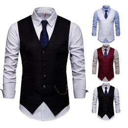 Men's Vests High Quality Men Suit Vest Waistcoat Chain Business Slim Groom Groomsman Wedding Men's Dress Blazer Vests Formal Party V05 230311