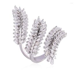 Cluster Rings Bilincolor Fashion Silver Color Wheatear Zircon Big Adjustable Ring For Women