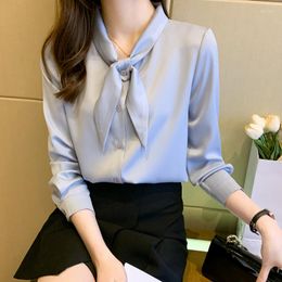 Women's Blouses 2023 Spring Satin Blouse Women Elegant Shirt Solid Sweet Womens Tops Fashion Silk Woman Clothes And Youth