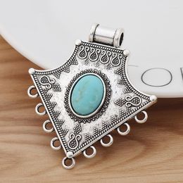 Pendant Necklaces 2 Pieces Tibetan Silver Large Boho Chandelier Connector Charms Pendants & Faux Green Stone For Necklace Jewellery