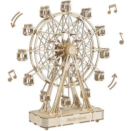 3D Puzzles Robotime DIY Rotatable 3d Wooden Puzzle Music Box Ferris Wheel For Gifts 230311