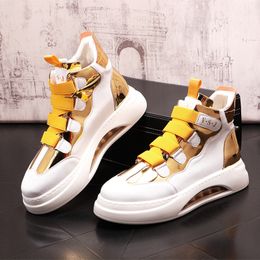 Men's casual Boots fashion Colour match high top shoes spring and autumn new men's leather ankle boots elastic sneakers A3