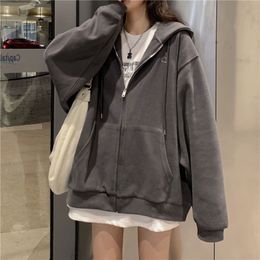 Women's Hoodies Sweatshirt Casual Zip Up Oversized Hoodie Female Streetwear Hooded Pocket Zipper Harajuku Sweat Shirt Y2k Top Clothes 230311