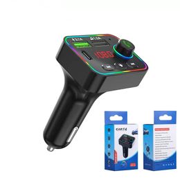 F4 Usb Car Charger Bluetooth-compatible 5.0 Fm Transmitter Mp3 Player u Disc tf Card F4 Colourful Atmosphere Lamp Audio Receiver retail package