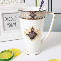 Coffee Mug Bone China Drinkware Porcelain Tea Cup Baroque Vintage Birthday Gift 500ML Luxury Home Decoration Accessories