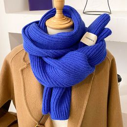 Scarves Wraps Fashion Solid Colour Winter Knitted Scarf for Women Neckercheif Woollen Yarn Shawl Wrap Lady Korean Style Elastic Bufandas Muffler 230311