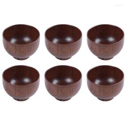 Bowls 6X Wooden Soup Bowl Healthy Container Vintage Dinner Tableware Kitchen Accessories