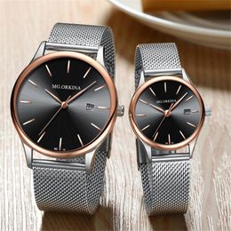 Wristwatches Lovers Quartz Watches Women Men Gold Top Female Male Clock Golden Ultrathin Steel Watch