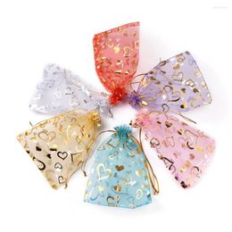 Jewellery Pouches 1Set Heart Printed Organza Bags Packaging Wedding Gift Favour Mixed Colour Party Decoration Drawable