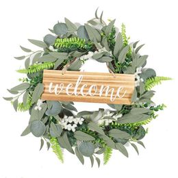 Decorative Flowers & Wreaths Festival Wreath Welcome Sign Pendant Front Door Decoration Durable Home DecorationDecorative