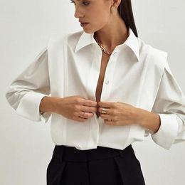 Women's Blouses Women Casual Solid Button Up Shirts Long Sleeve Cotton Woman Shirt Streetwear Vintage Chic White Ladies Tops 21522