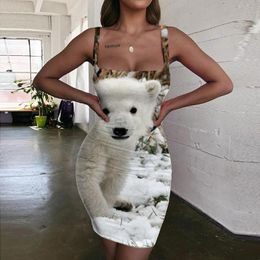 Casual Dresses Polar Bear Women Animal 3d Print Cute Halter Sleeveless Beauty Bodycon Dress Womens Clothing Party Short BohoCasual