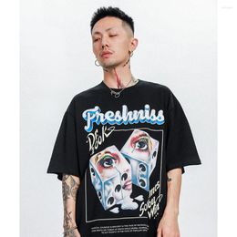 Men's T Shirts Hip Hop Shirt For Men Streetwear Harajuku Circle Letter Dice Print Short Sleeve T-Shirt Cotton Tops Tee Summer Men's