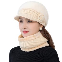 Beanies Beanie/Skull Caps Women Winter Hat Keep Warm Cap Add Fur Lined & Scarf Two Pieces Set For Female Casual Bucket Knitted