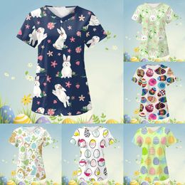 Women's Blouses Easter Shirts For Women Summer Cute Letter Print Tops Blouse Casual Short Sleeve V Neck Graphic Tees