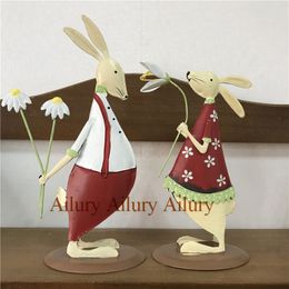 Decorative Objects Figurines Red Shy Cute Rabbit Doublesided Smll Cute Buny Easter Holding Flowers Wedding Ornaments Window Home Decoration Desktop Easter 230311