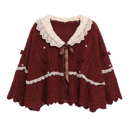 Women's Knits Tees Korobov Autumn Winter Lace Patchwork Sweet Cardigans Japanese Preppy Style Kawaii Cardigan Korean Long Sleeve Oversize Sweaters 230311