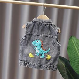 Waistcoat Cartoon Waistcoats Baby Autumn Clothes Casual Turndown Collar Toddler Boys Vest Kids Fashion Hip Hop Cotton Denim Vests Costume 230311