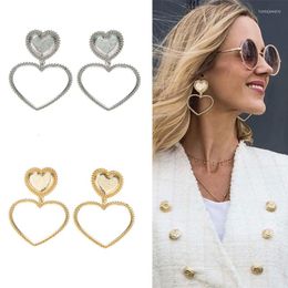 Dangle Earrings Korean Love Heart Big For Women Accessories Fashion Jewellery Hollow Drop Earring Party Pendientes Bijoux Femme